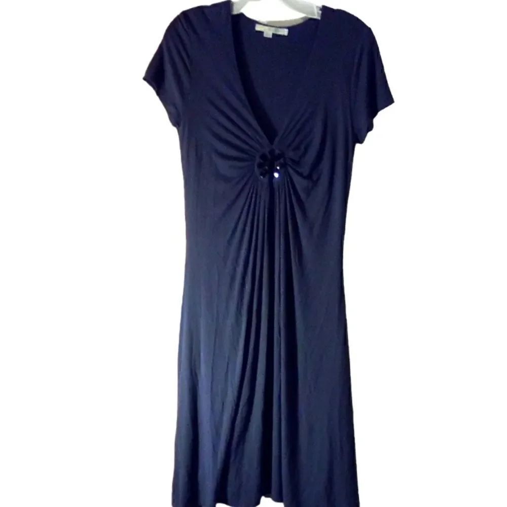 Boden ruched jewel embellished jersey knit purple/grey short sleeve dress 10L